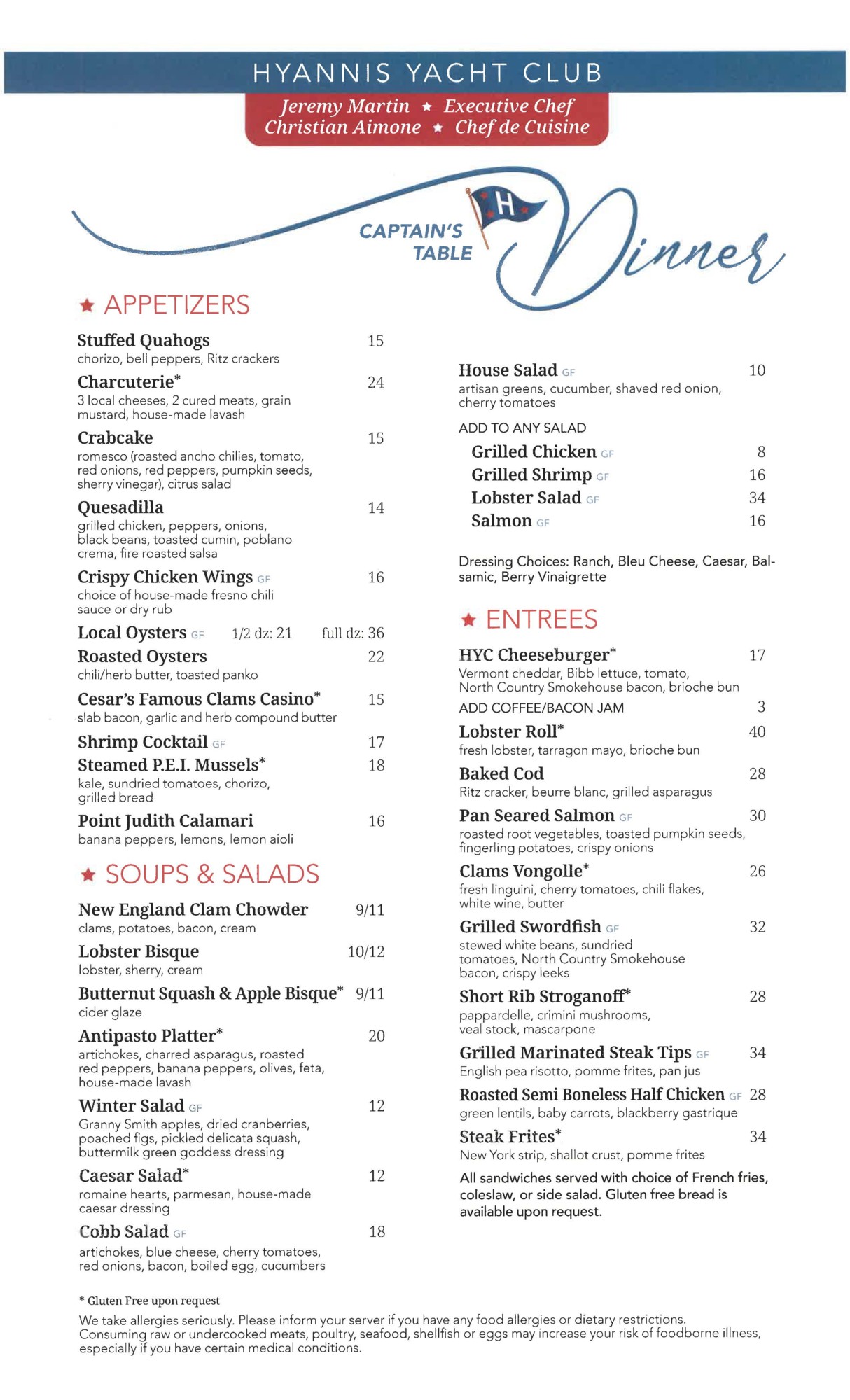 saf yacht club restaurant menu price